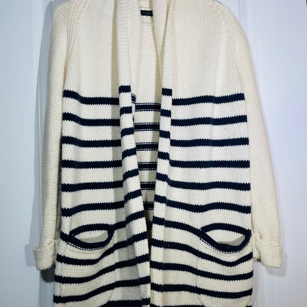 J. Crew Navy and Cream Striped Cardigan